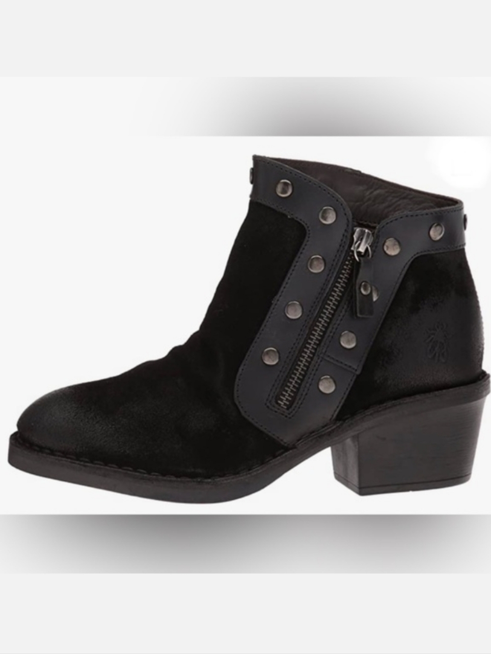 Fly London Black Suede Feel Duke 38 Black Ankle Moto Boot